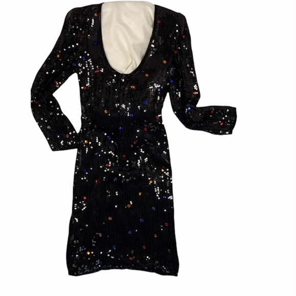 VTG Scarlet Rage Black Sequin Silk Dress S Multi-Color Jewels Lined Formal Dress - Picture 9 of 16